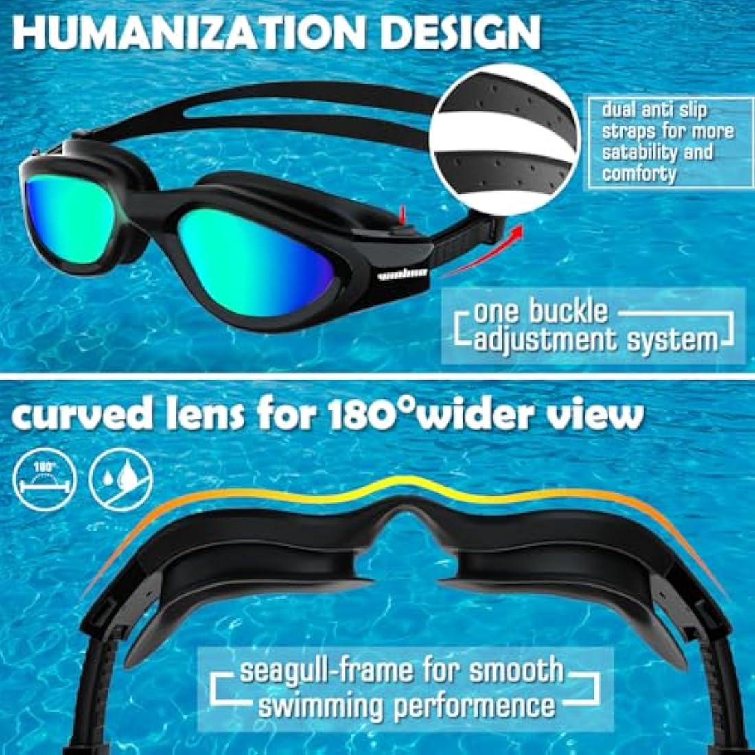 Polarized Swimming Goggles | Anti-Fog UV Protection Adult Goggles