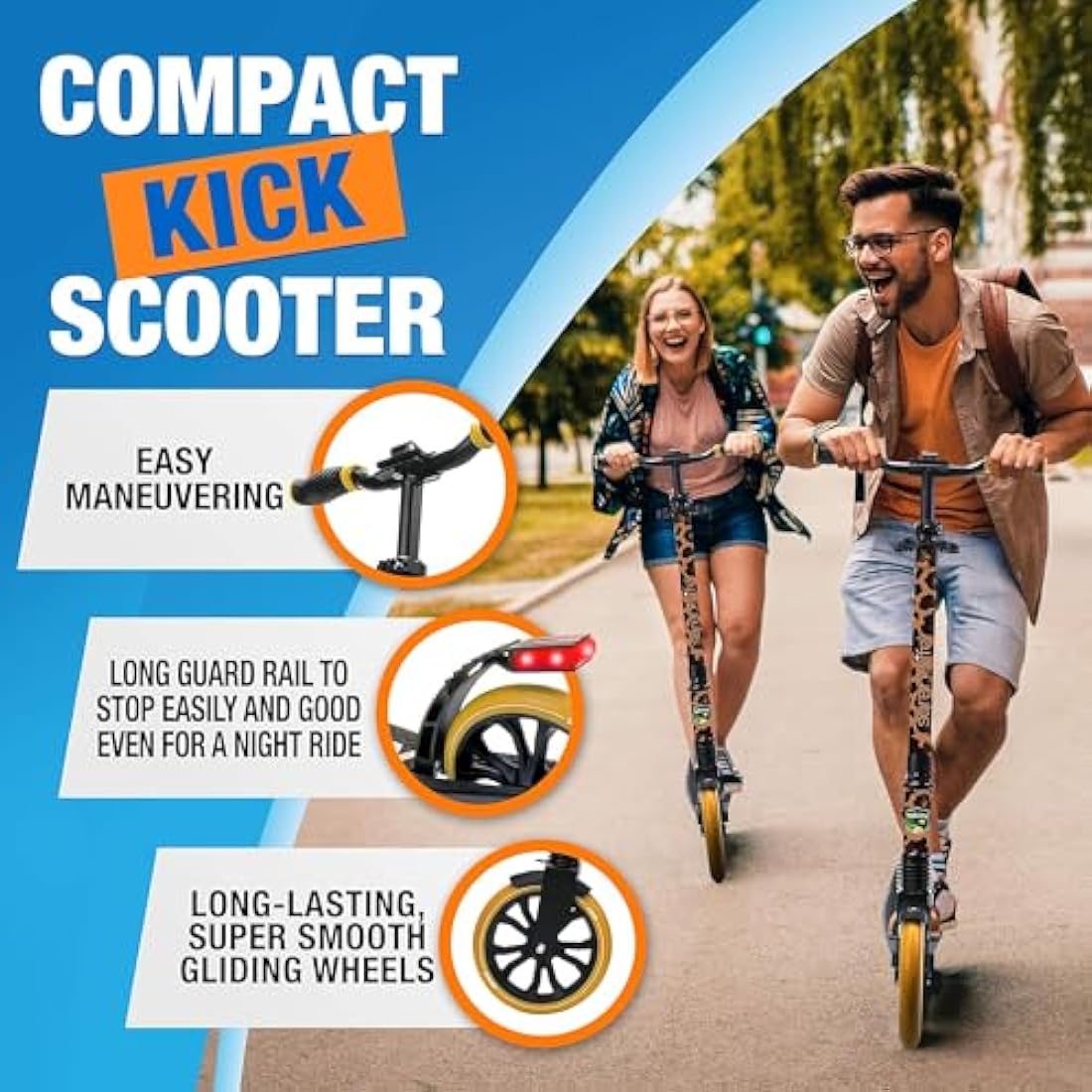 SereneLife Folding Kick Scooter – Adjustable LED Big Wheels for Kids & Teens