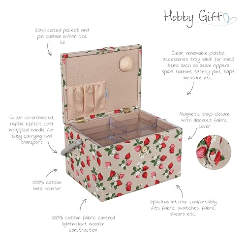 Hobby Gift Large Sewing Box – Strawberry Print Craft Storage Organizer