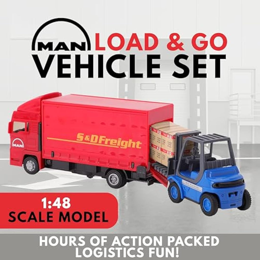 Toyland MAN Freight Truck and Forklift Set – 1:48 Scale Red Model Toy