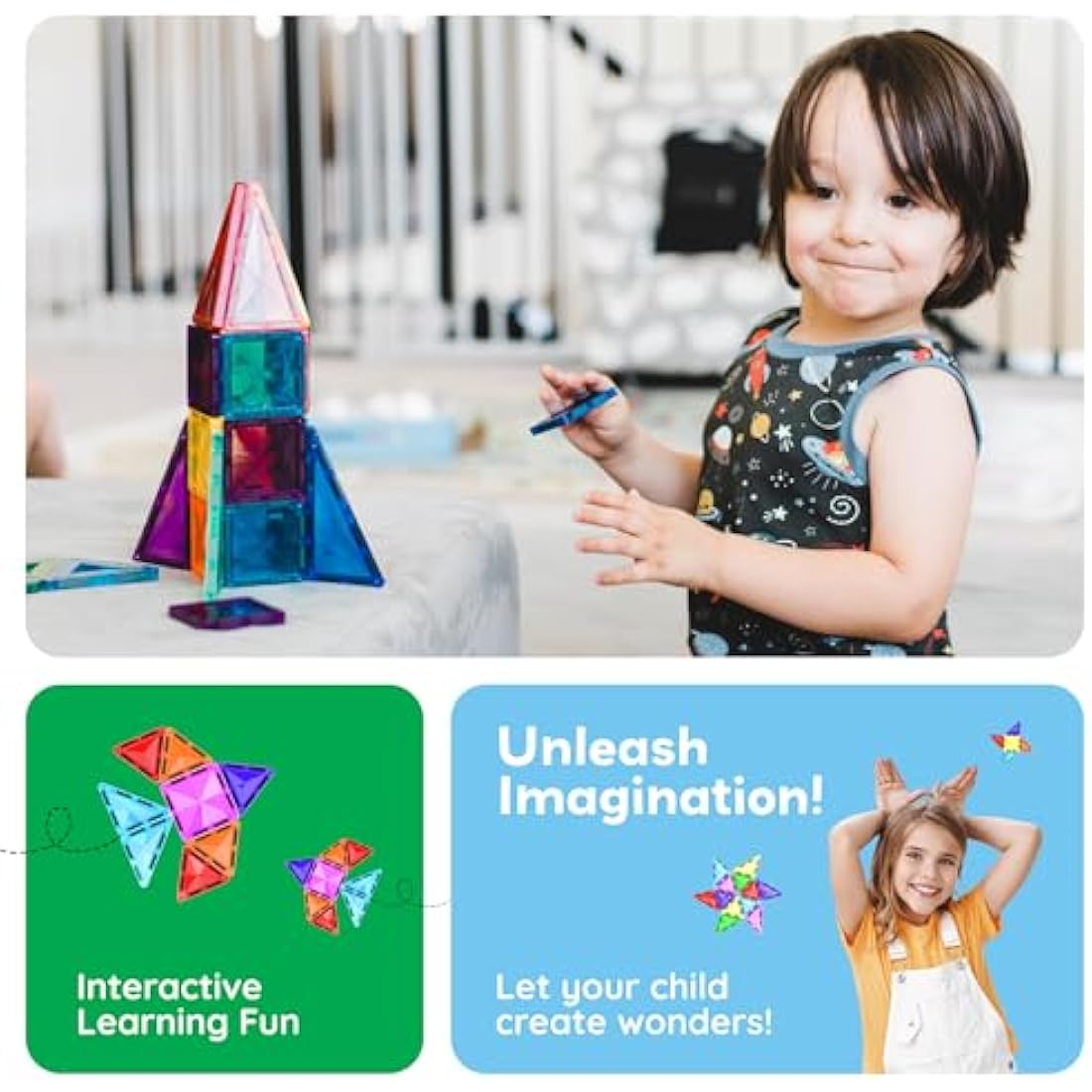 PicassoTiles 60pc Mini Diamond Magnetic Building Blocks Travel STEM Toy
