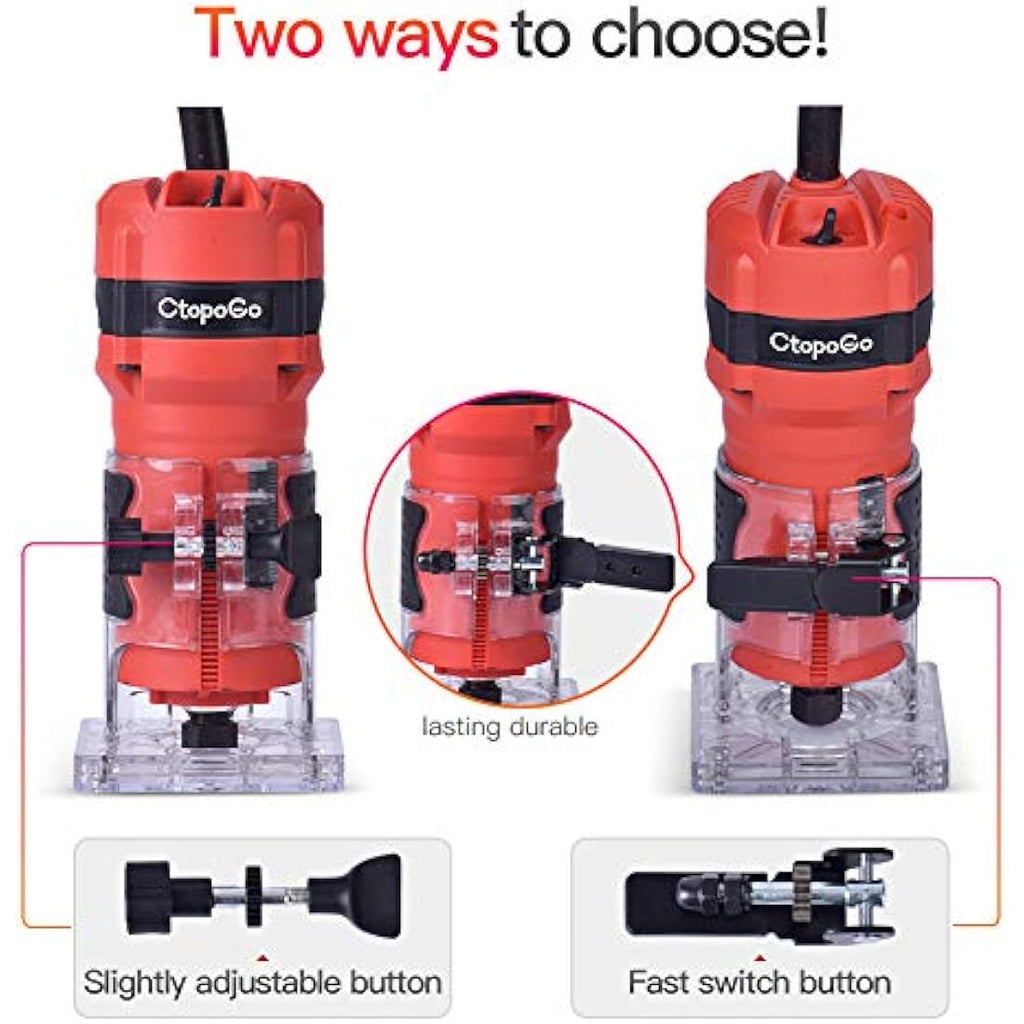 CtopoGo 800W Wood Palm Router Tool - Hand Edge Trimmer with 12 Router Bits
