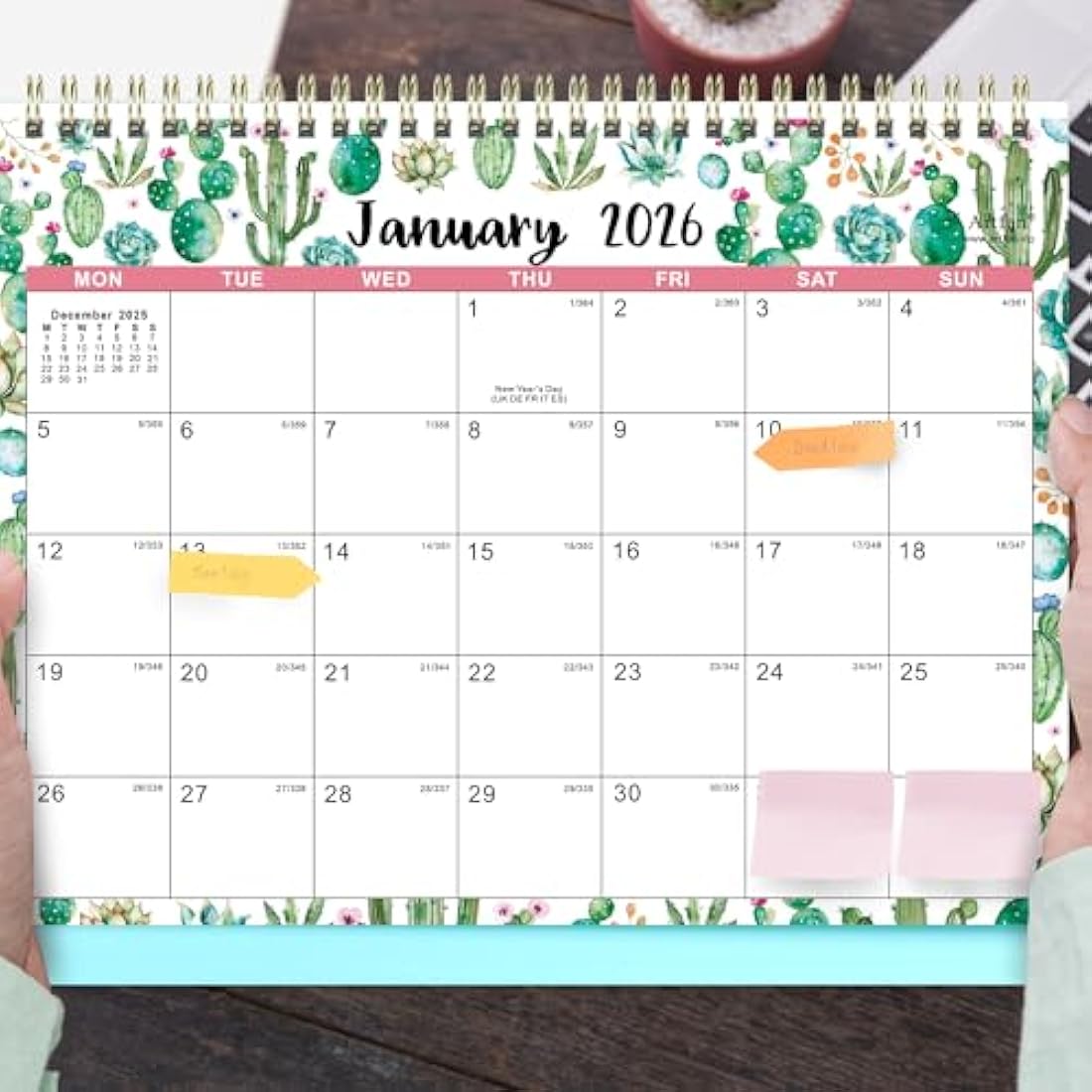 2025-2026 Desk Calendar – 18 Month Rainbow Watercolor Ink