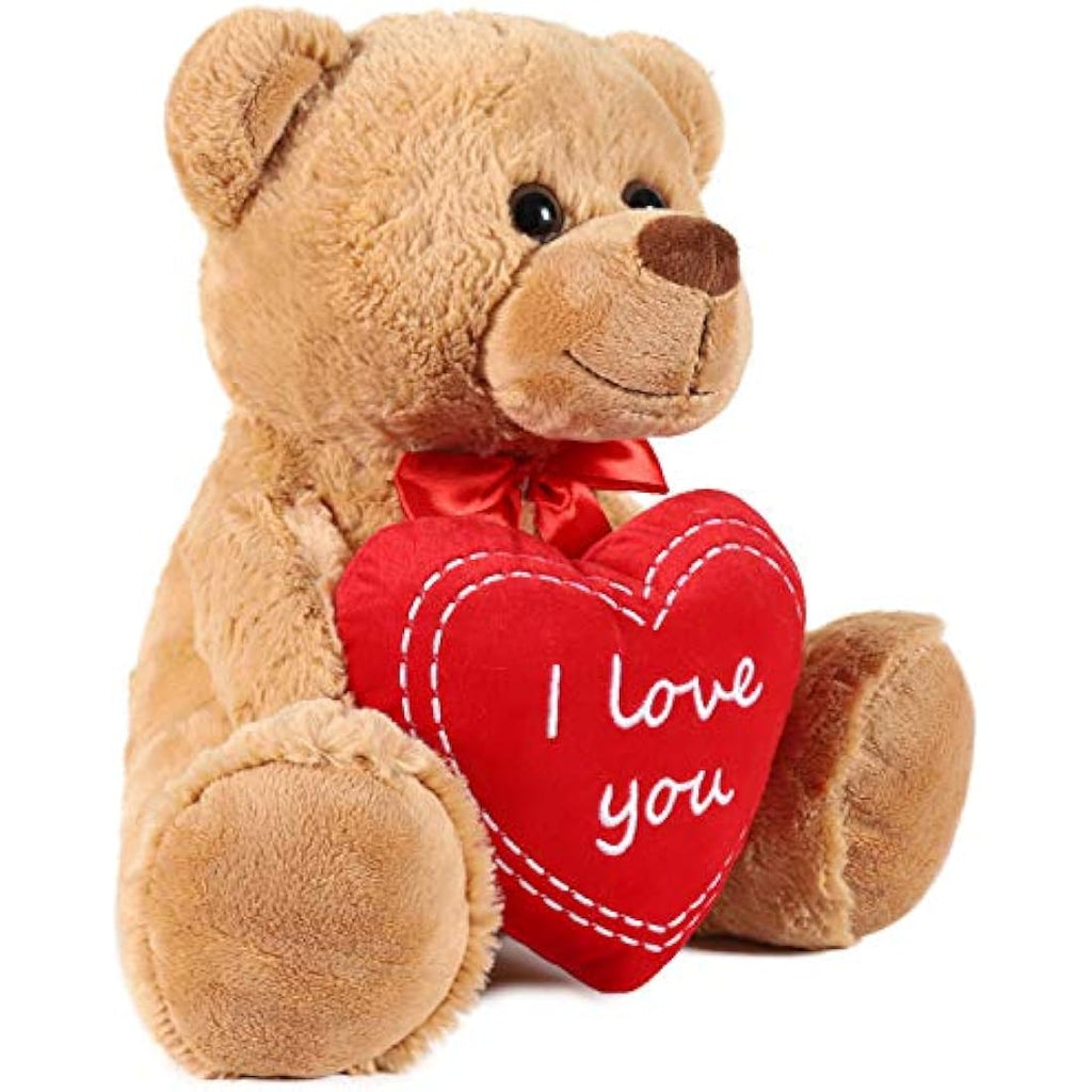 BRUBAKER Teddy Bear Plush with I Love You Heart – 14 Inch Light Brown