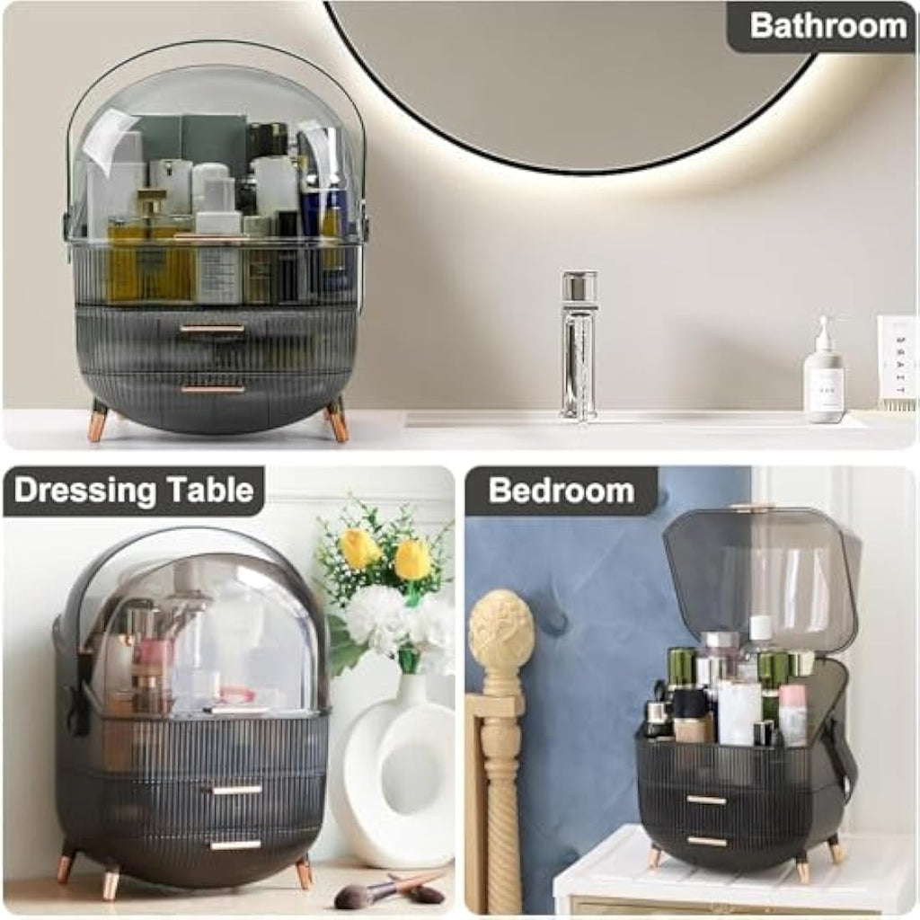 SIOOUI Makeup Organizer – 3-Layer Large Cosmetic Display Case, Clear Gray