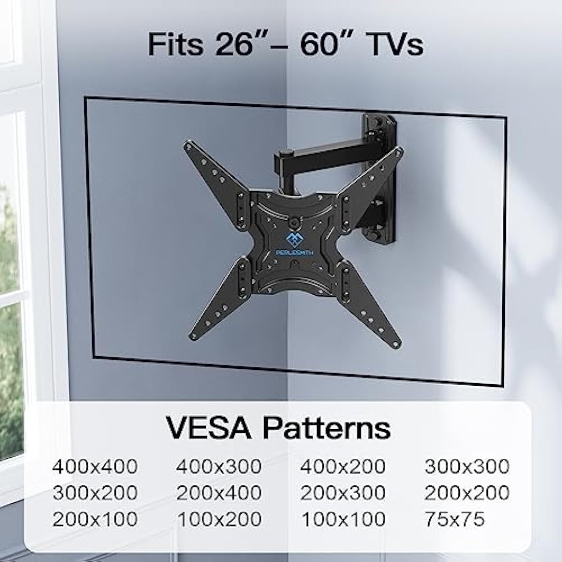 PERLESMITH TV Wall Mount | Swivel & Tilt Bracket for 26-60 Inch TVs