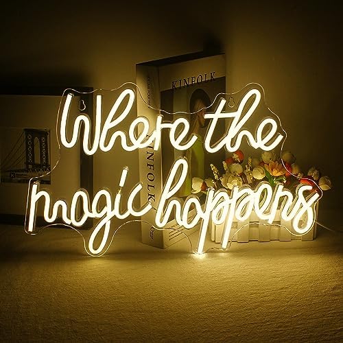 Where The Magic Happens Neon Sign – White LED Wall Decor