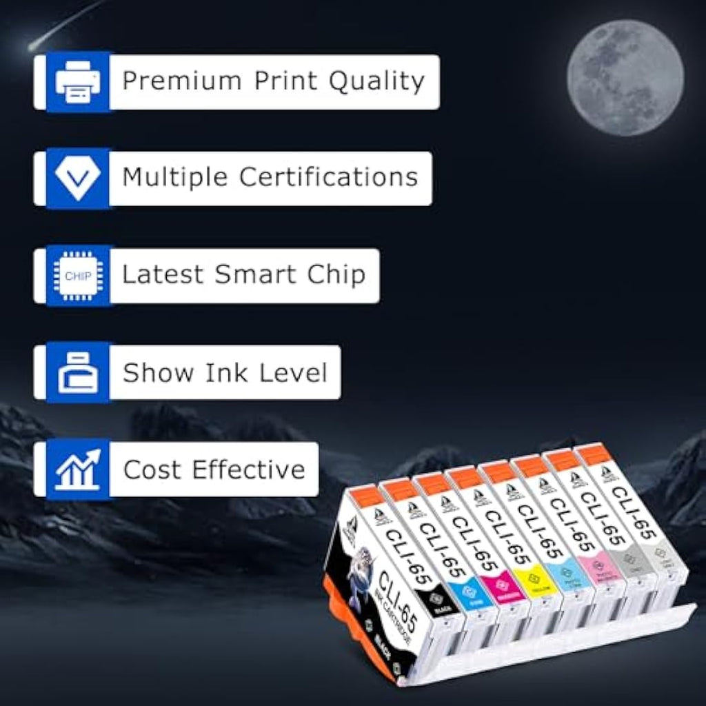 DOUBLE D CLI-65 Ink Cartridges for Canon PIXMA PRO-200, 8-Pack High Yield