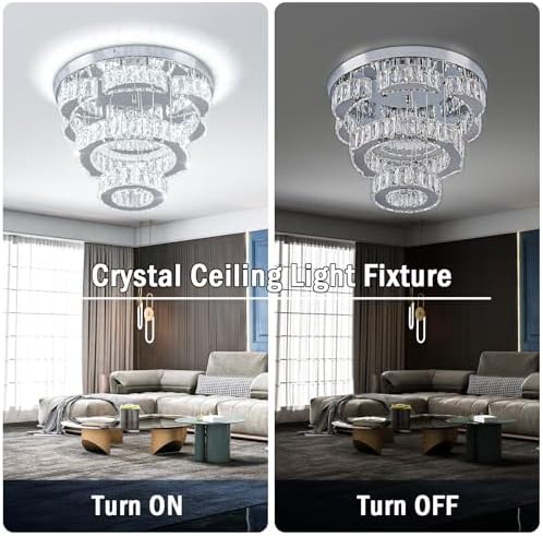 FRIXCHUR 15.7" Flower Crystal Chandelier | Dimmable LED Flush Mount Light