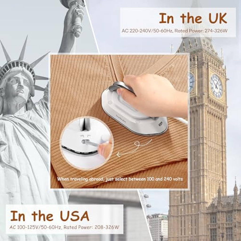 Newbealer Mini Travel Iron – Dual Voltage Compact Iron for Quilting, Silver