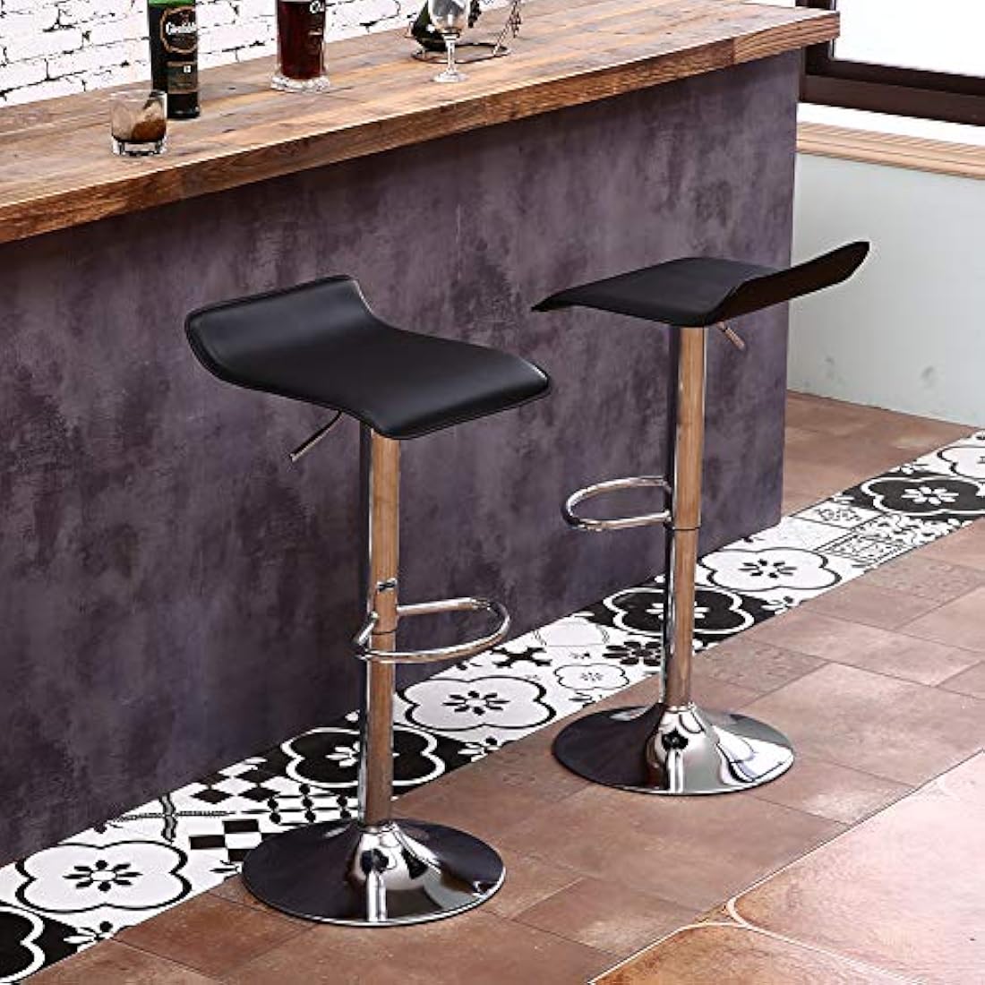 KKTONER Square PU Leather Swivel Bar Stools - Adjustable Counter Chair