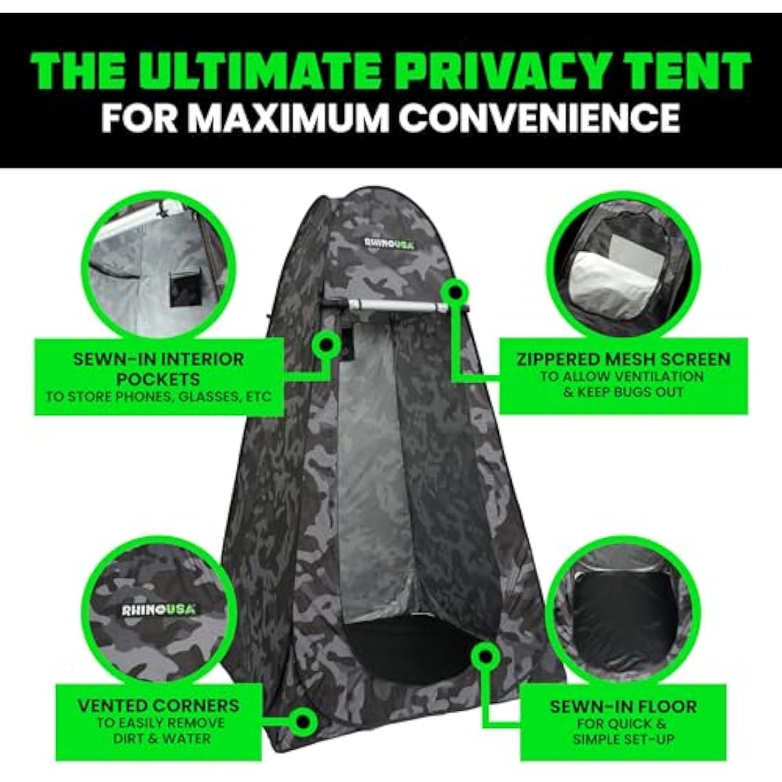 Rhino USA Pop Up Privacy Tent – Portable Camping Shower & Changing Room