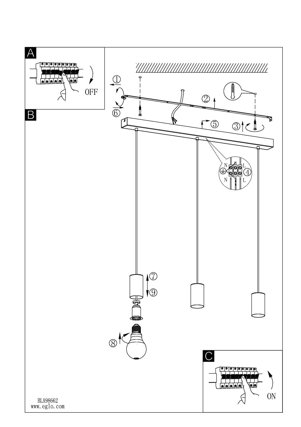 EGLO Pozueta 3-Light Pendant Lighting | Black Steel Industrial Ceiling Lamp