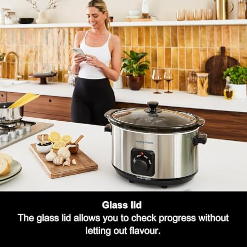Morphy Richards 6.5L Slow Cooker – Brushed Steel Ceramic Pot