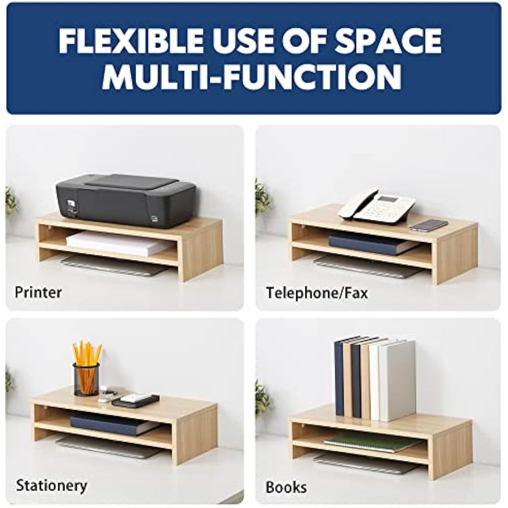 FITUEYES 2-Tier Wood Monitor Riser – 54cm Desktop Stand & Organizer, Oak