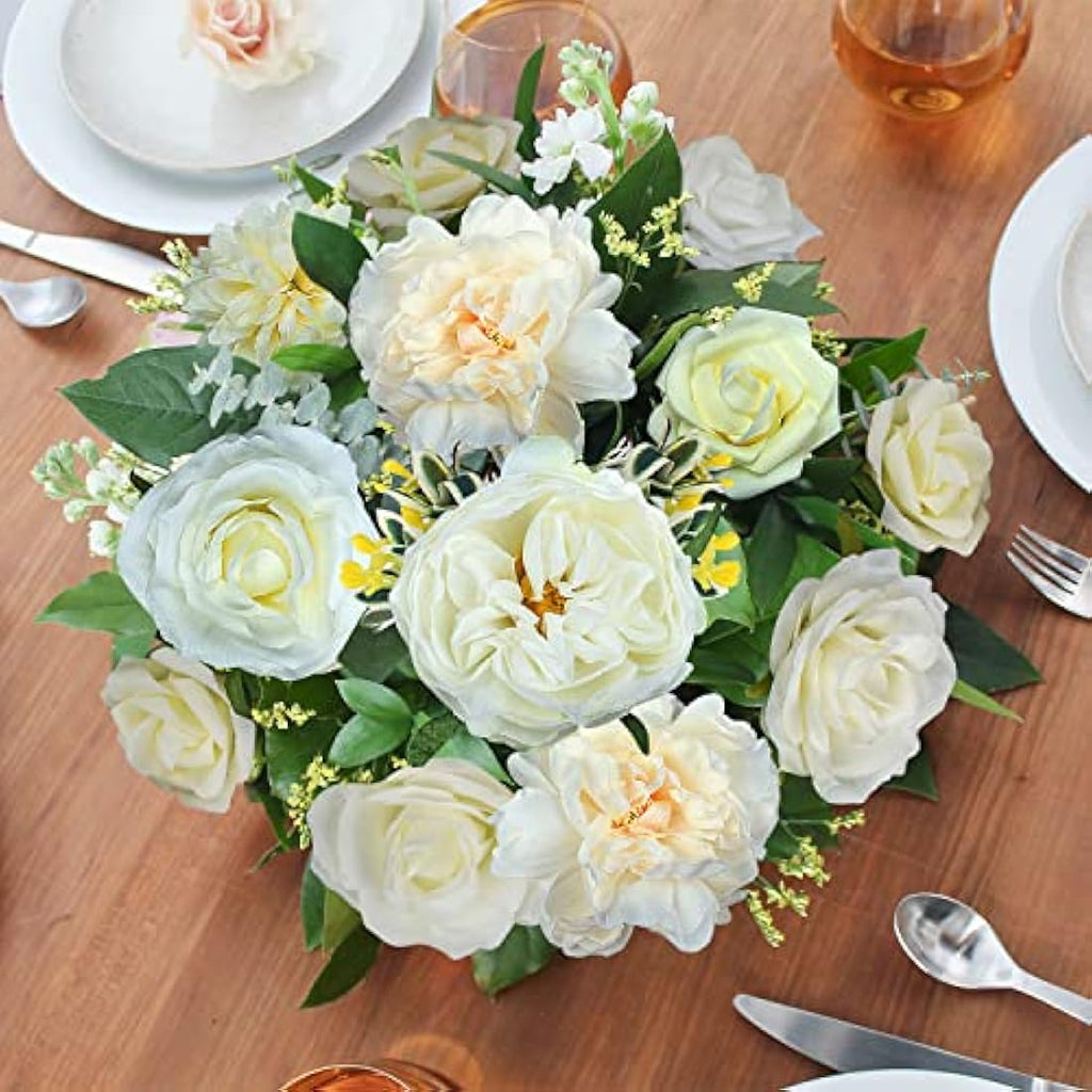 Jolof Store Artificial Silk Flowers - 31pc White & Dusty Rose Wedding Bouquet