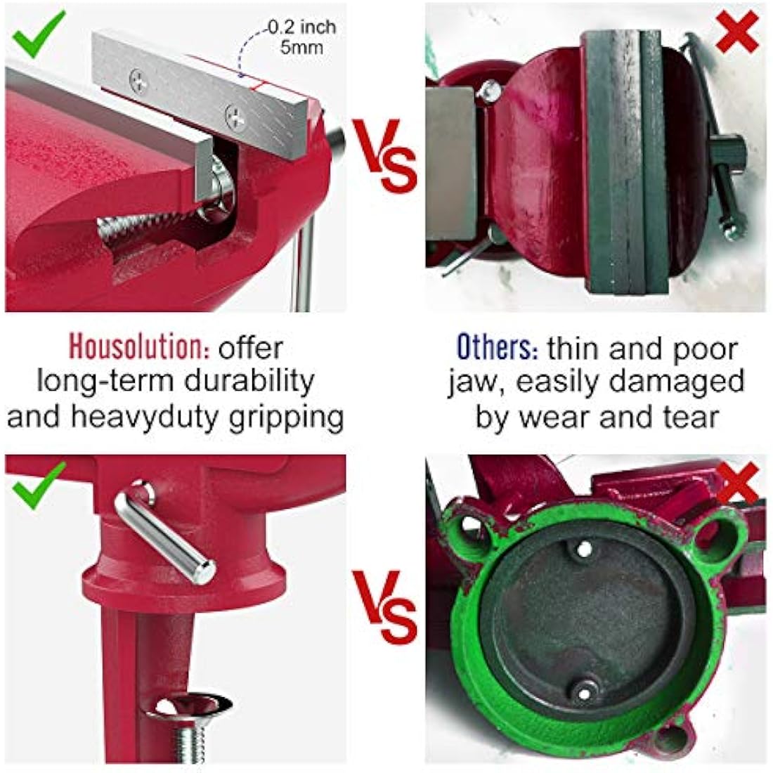 Housolution 3-Inch Universal Table Vise | 360° Swivel Bench Clamp - Red