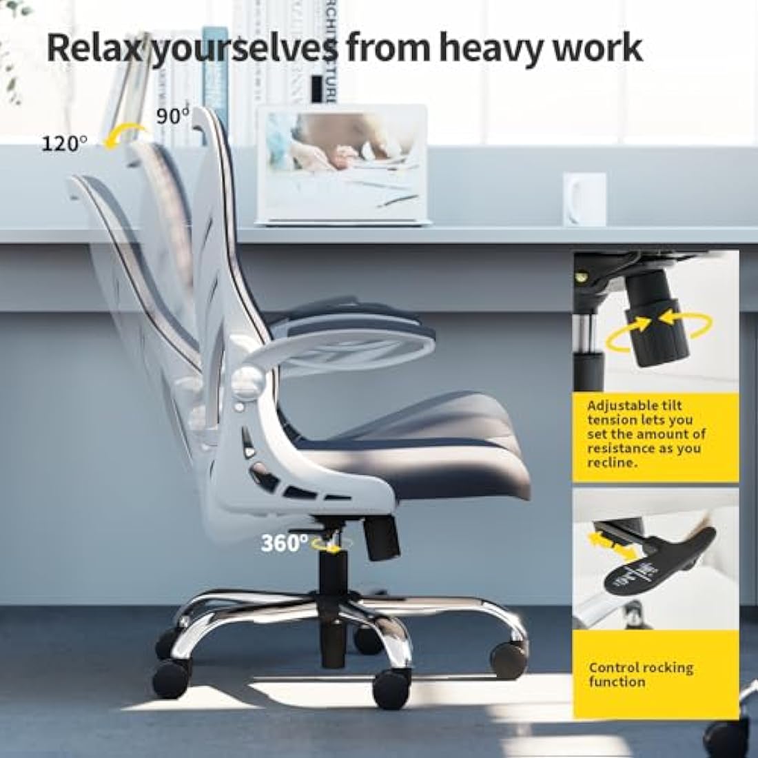HOLLUDLE Ergonomic Mesh Office Chair – Foldable Backrest & Lumbar Support