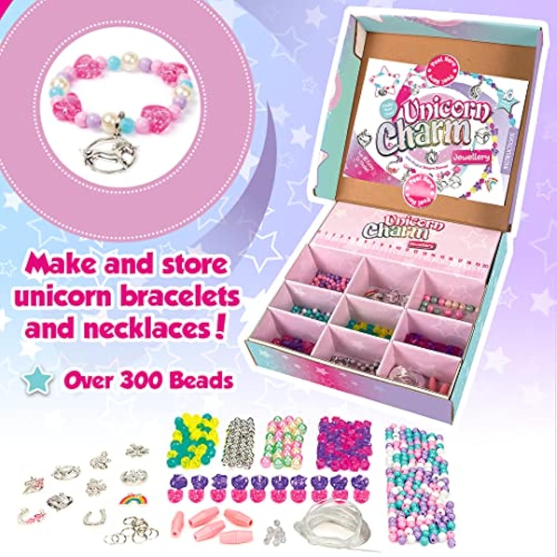 Jolof Store Unicorn Charm Jewellery Kit – DIY Bracelet & Necklace Set