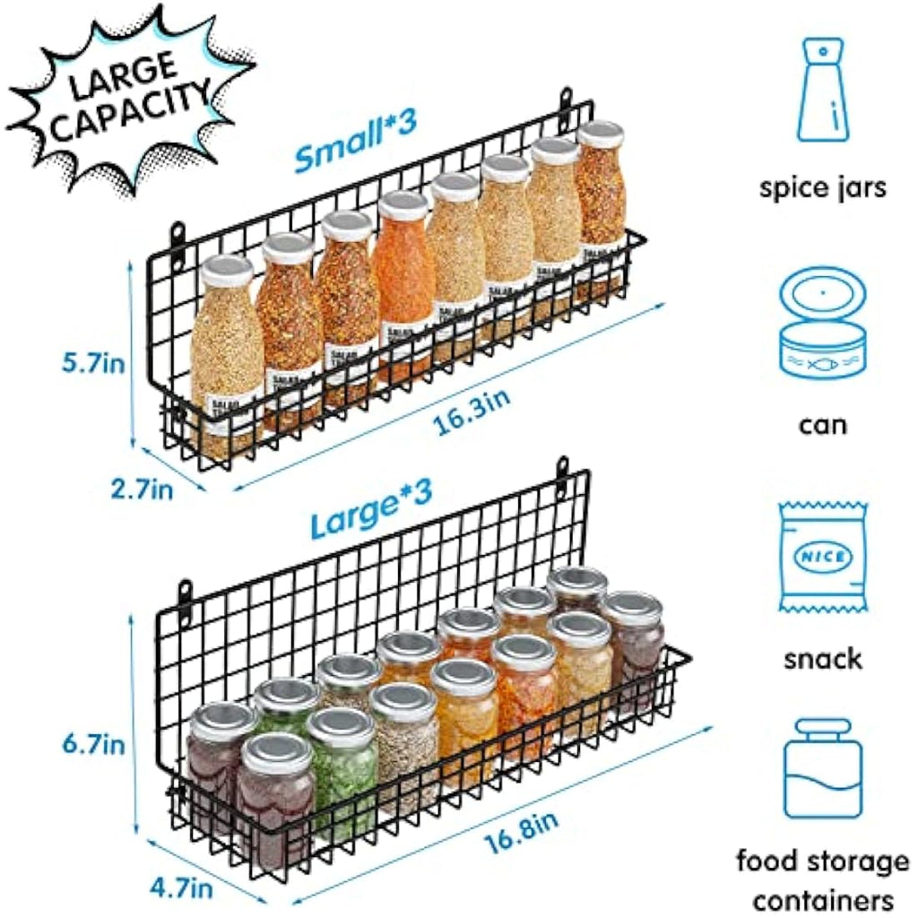JKsmart 6-Tier Over the Door Spice Rack Organizer - Wall Mounted Metal Black