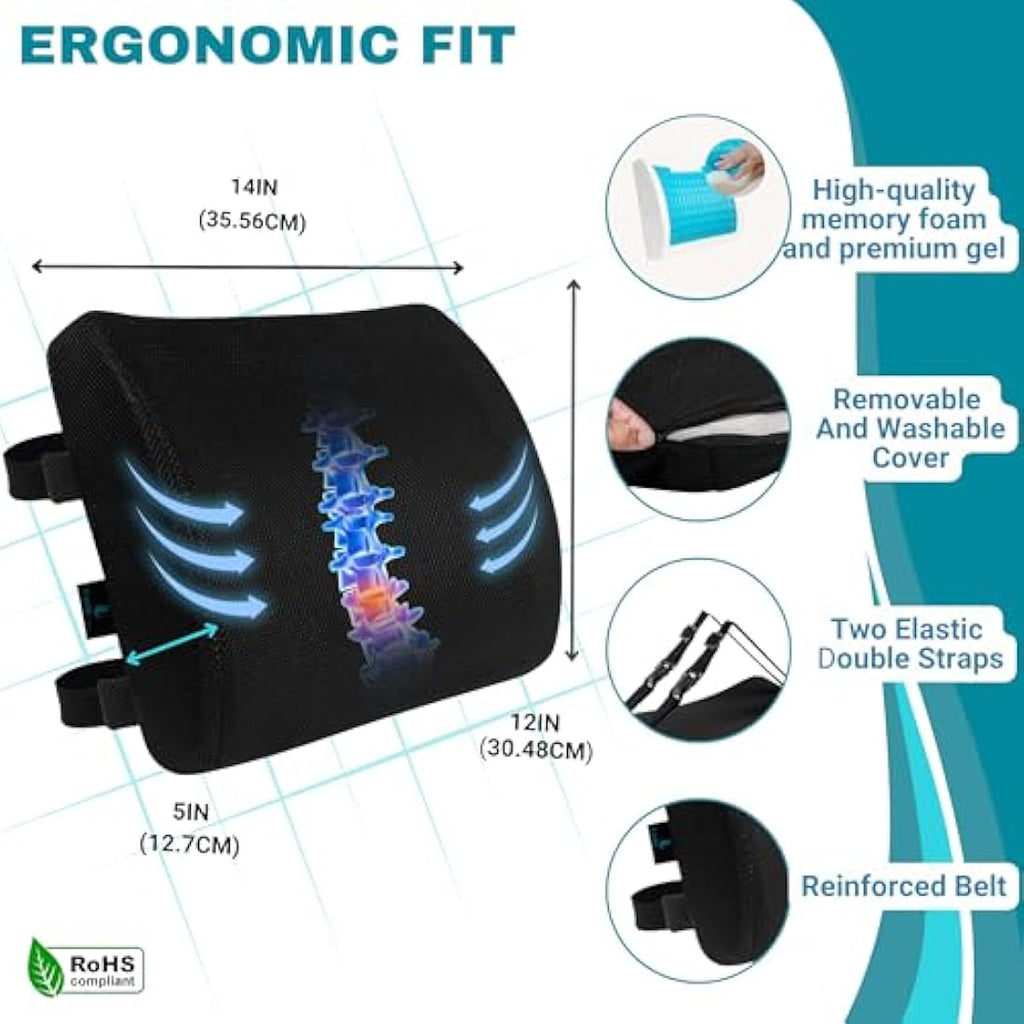 Famjoy Gel Memory Foam Seat & Lumbar Cushion – Coccyx Support Set