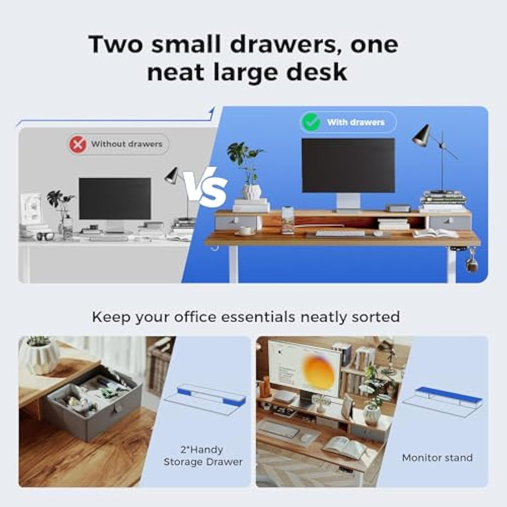 Agilestic Electric Standing Desk - 140x60cm Sit-Stand Desk with 2 Drawers