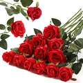Jolof Store 12PCS Artificial Silk Roses - Long Stem Red Flower Bouquet