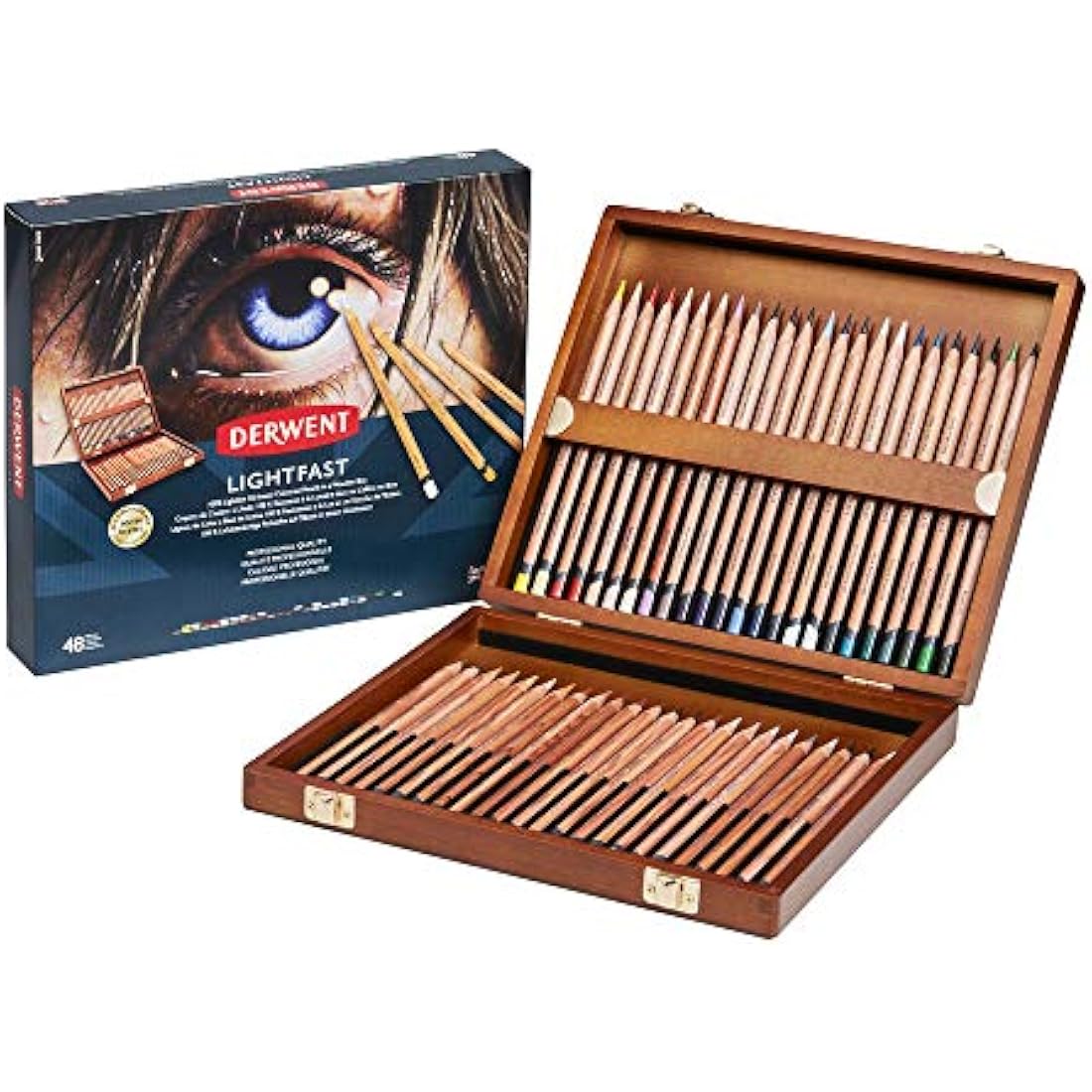Derwent Lightfast Colouring Pencils | 48 Oil-Based Set in Wooden Box