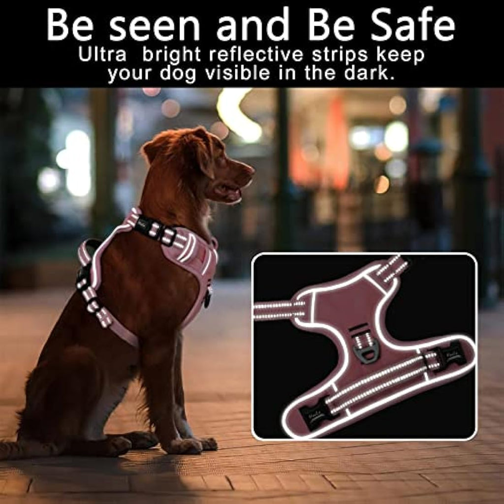 HEELE No Pull Dog Harness | Reflective Padded Pet Vest - Light Pink, XL