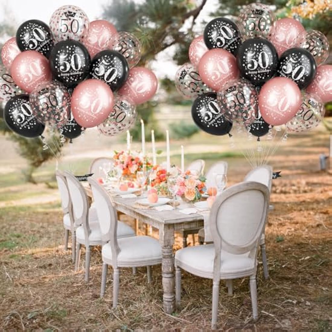50th Birthday Balloons - 15pc Rose Gold & Black Party Decor
