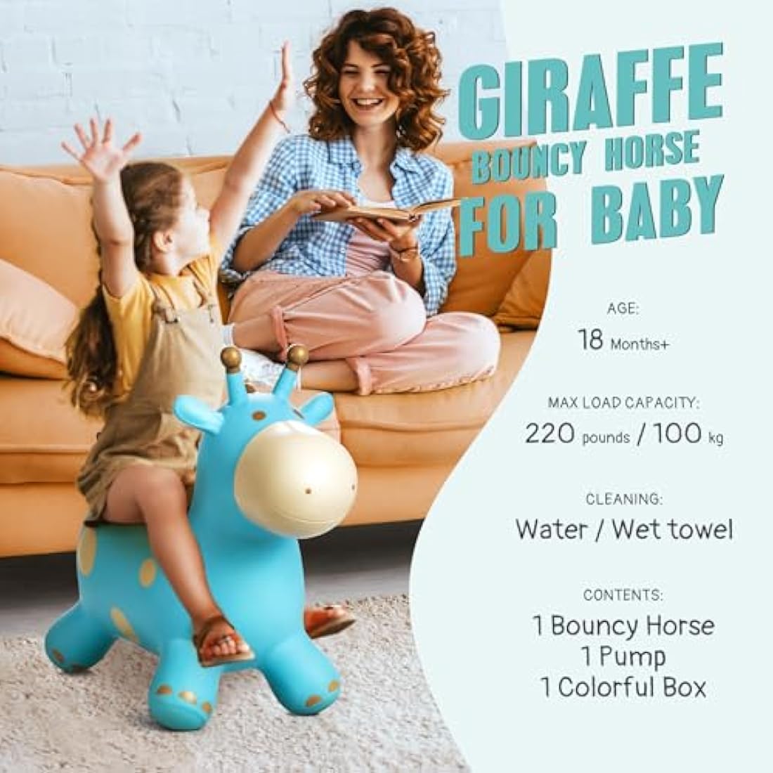 U&C Planet Inflatable Giraffe Hopper – Bouncy Ride-on Toy for Toddlers