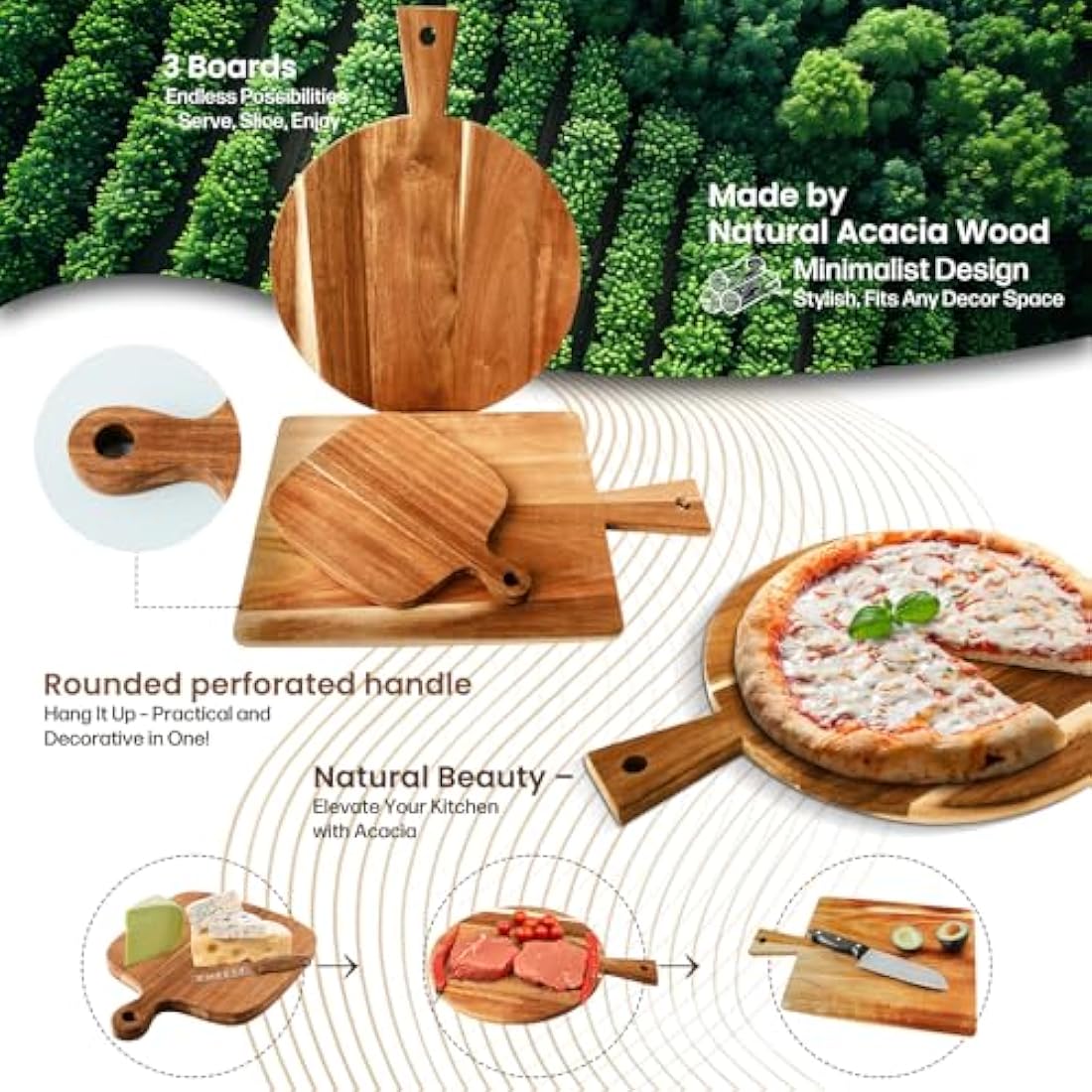Jolof Store Acacia Wood Charcuterie Board Set - 3 Piece Serving Trays