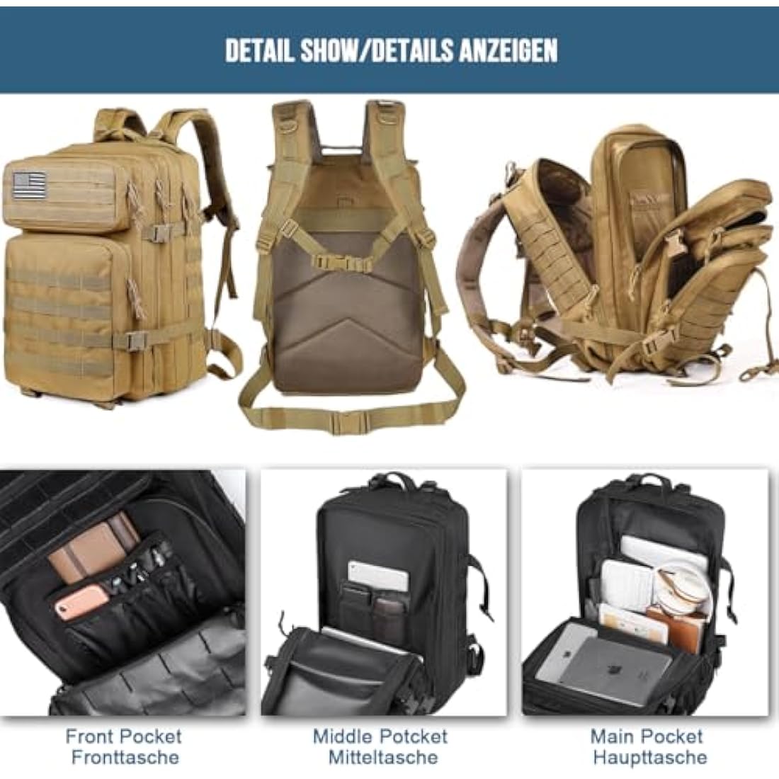 MUCHER 45L Military Tactical Backpack | Molle Survival Rucksack with Bottle Holder
