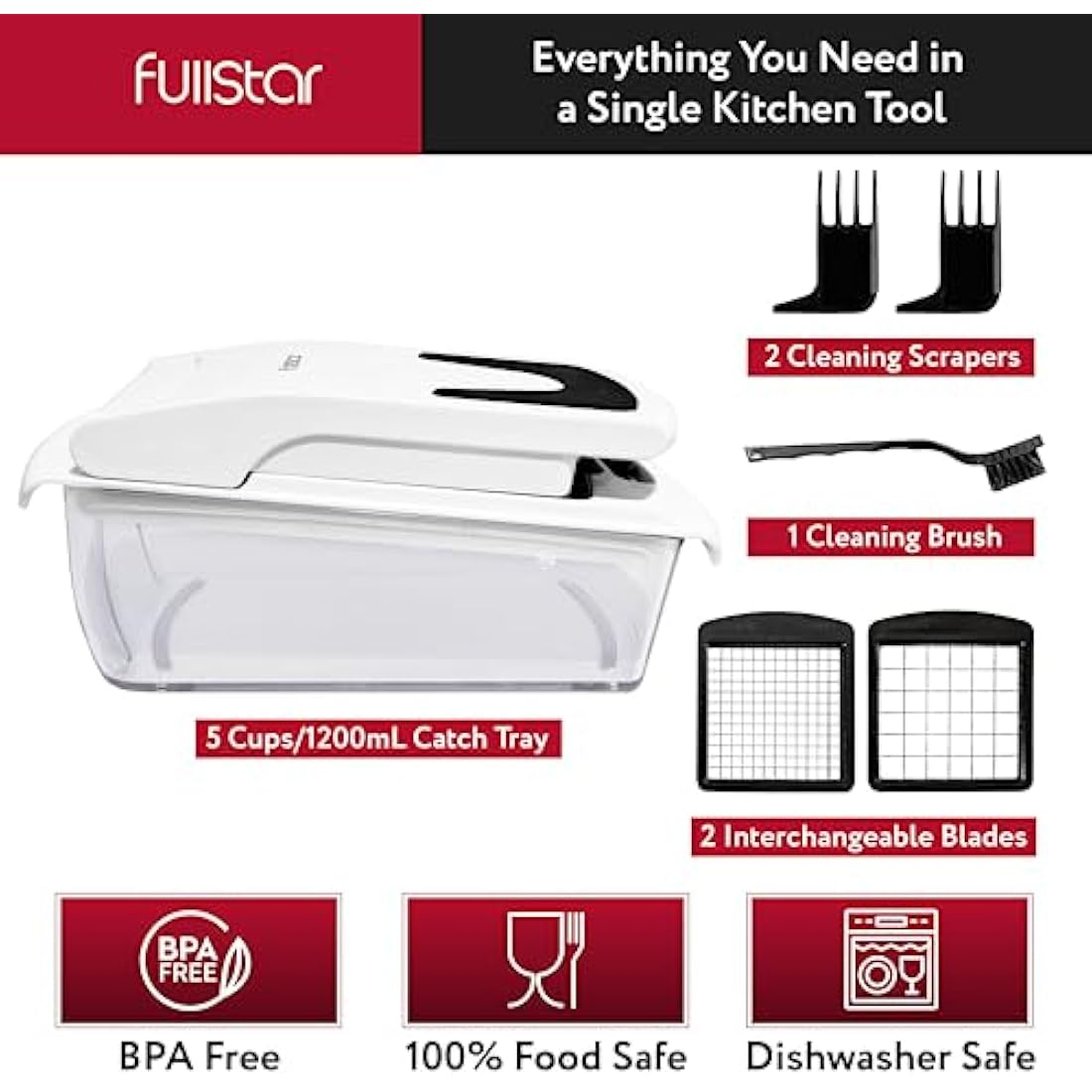 Fullstar Vegetable Chopper – 2-in-1 Manual Food Dicer with Catch Tray