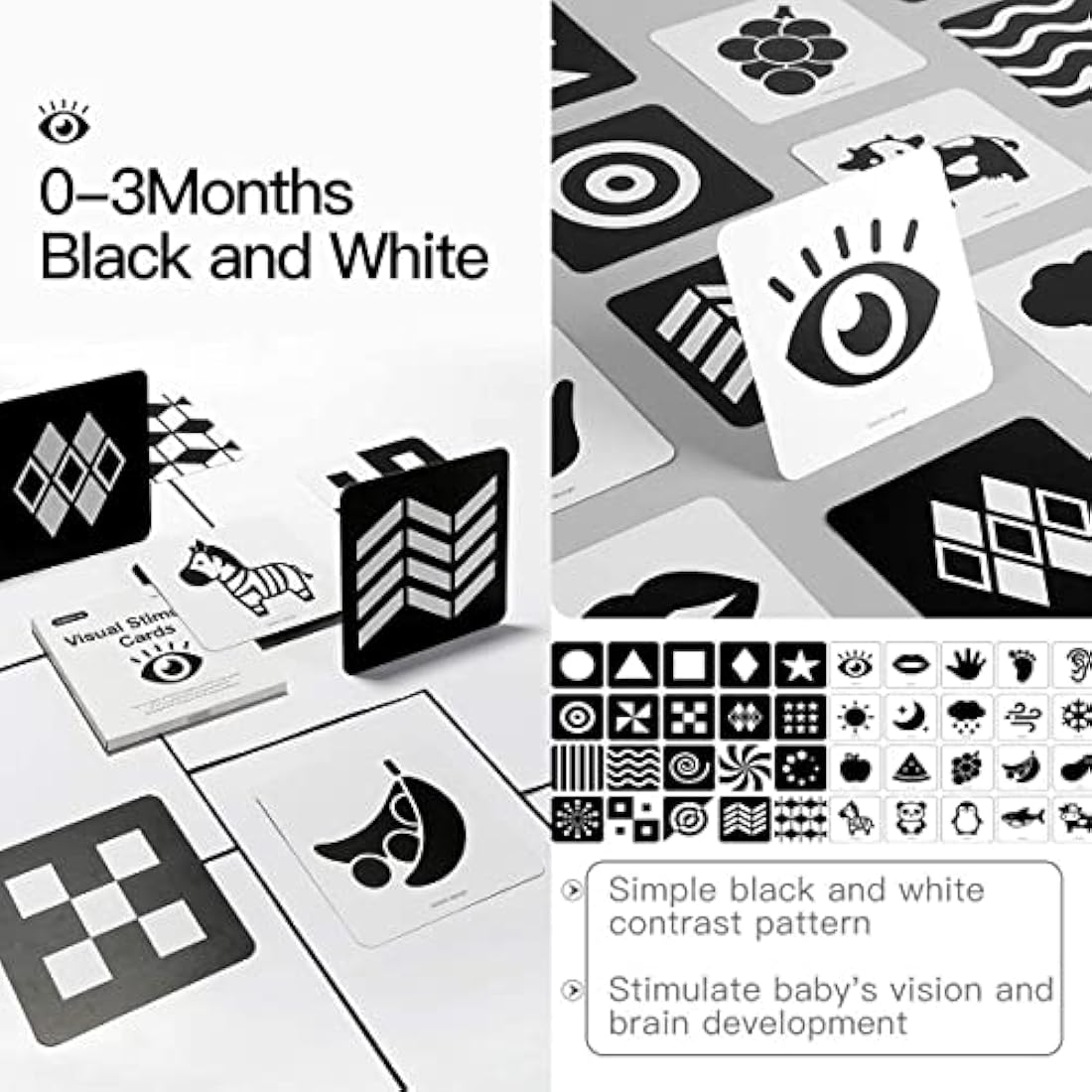Beiens Baby Sensory Cards – High Contrast Visual Stimulation Learning Toys