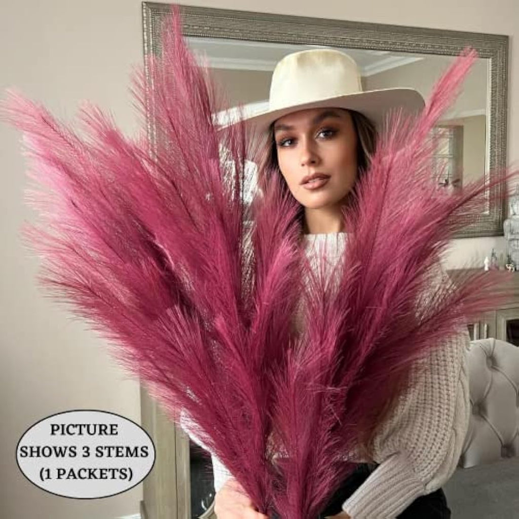 VOULUX Fuchsia Pink Artificial Pampas Grass – 115cm Tall Faux Silk Stems