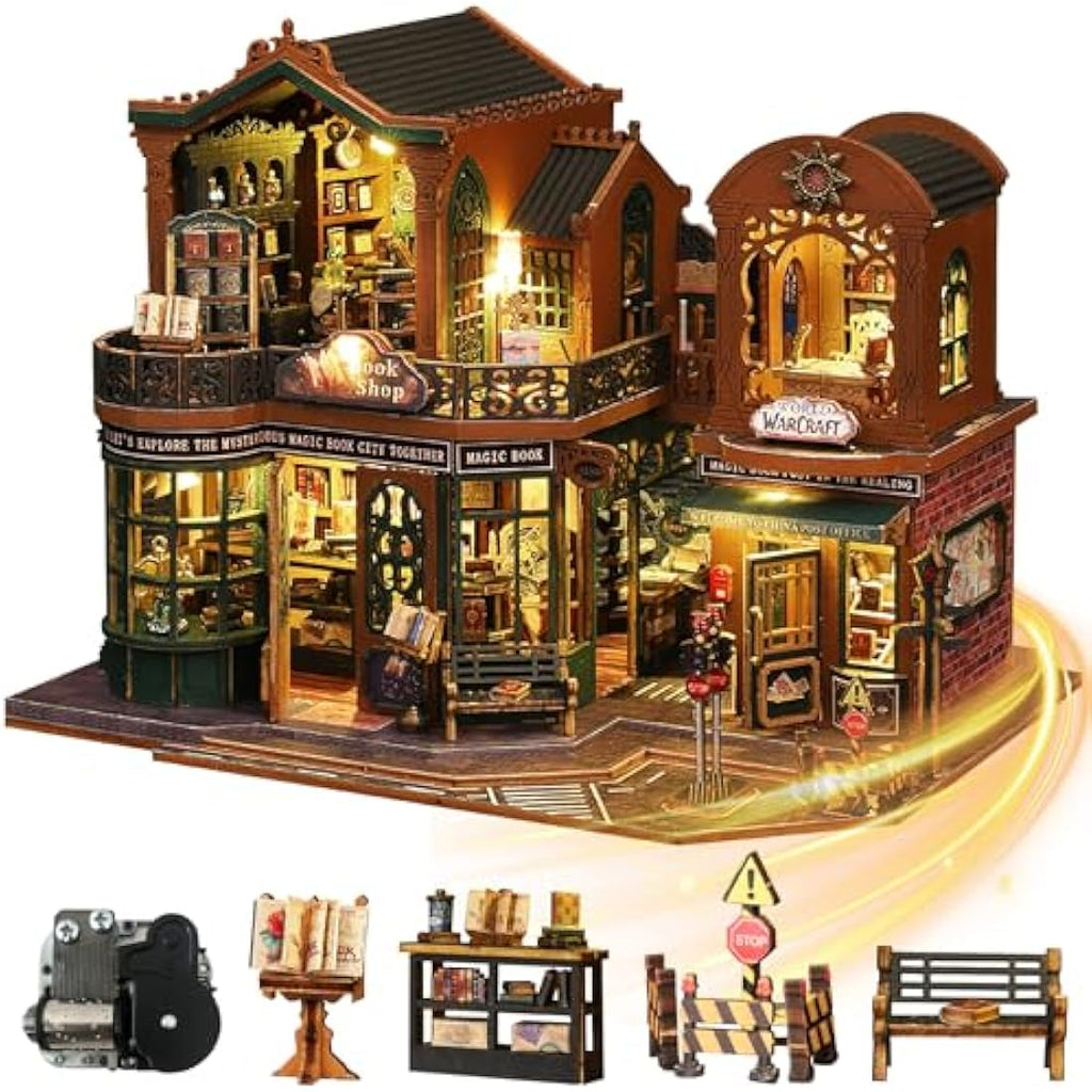 Mostop DIY Miniature Dollhouse Kit – Twilight Book City Wooden Model