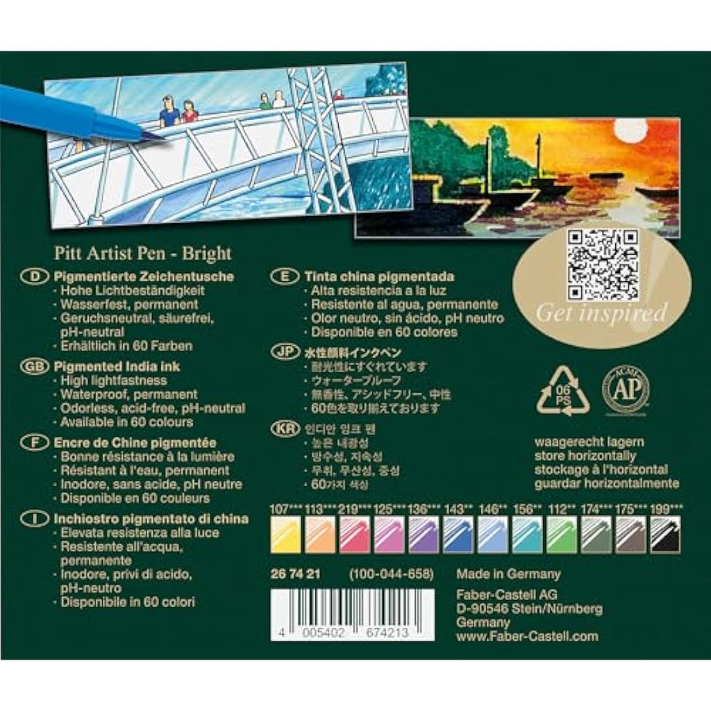 Faber-Castell Pitt Artist Pen Brush - India Ink Basic Tones - Set of 12