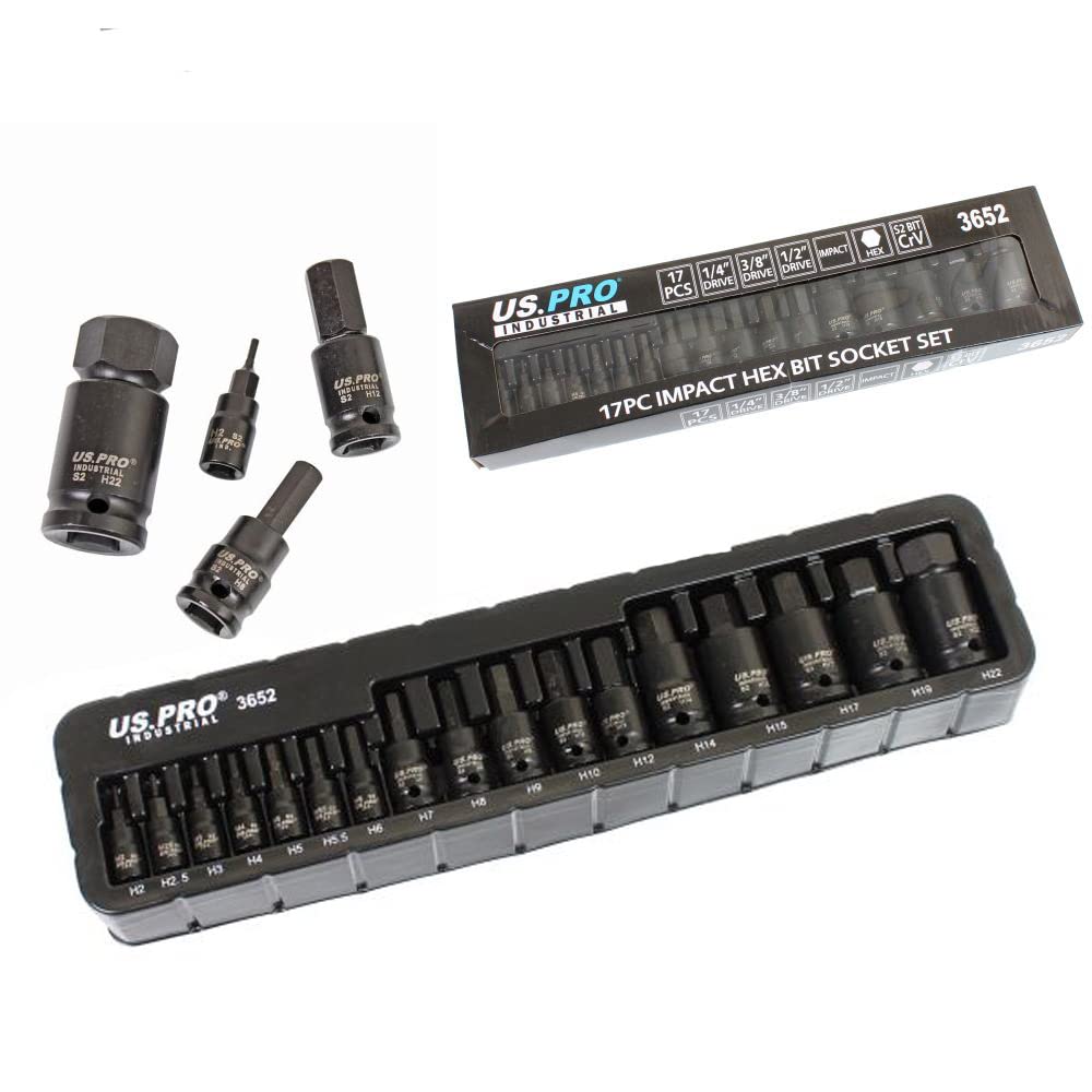 US PRO 17pc Impact Hex Bit Socket Set | 2mm-22mm Mixed Drive S2 Steel