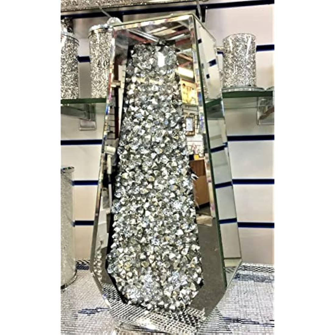 Jolof Store Silver Crushed Diamond Mirrored Floor Vase – 40cm Sparkle