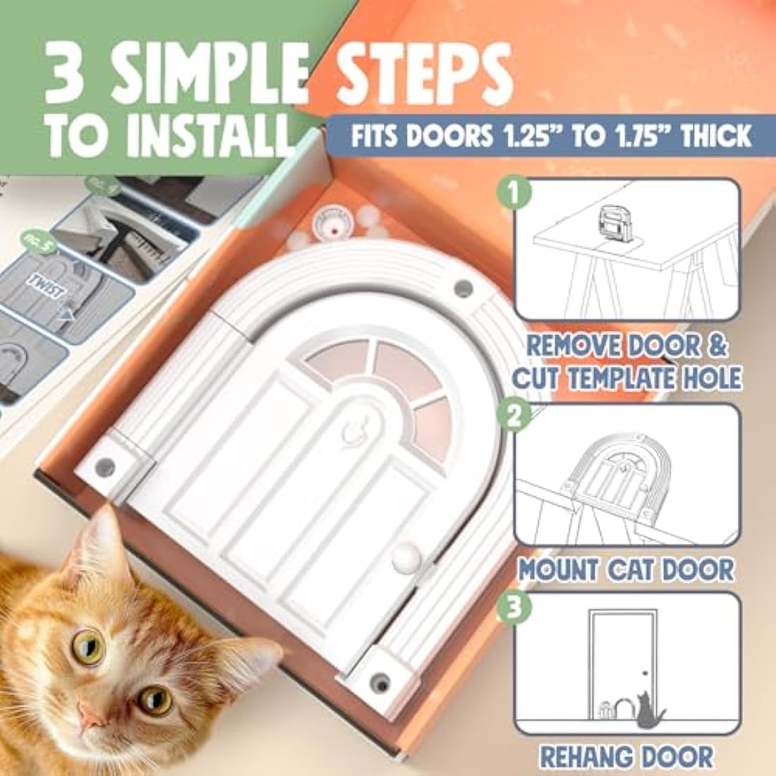 Jolof Store Meow Manor No-Flap Interior Cat Door for Large Cats