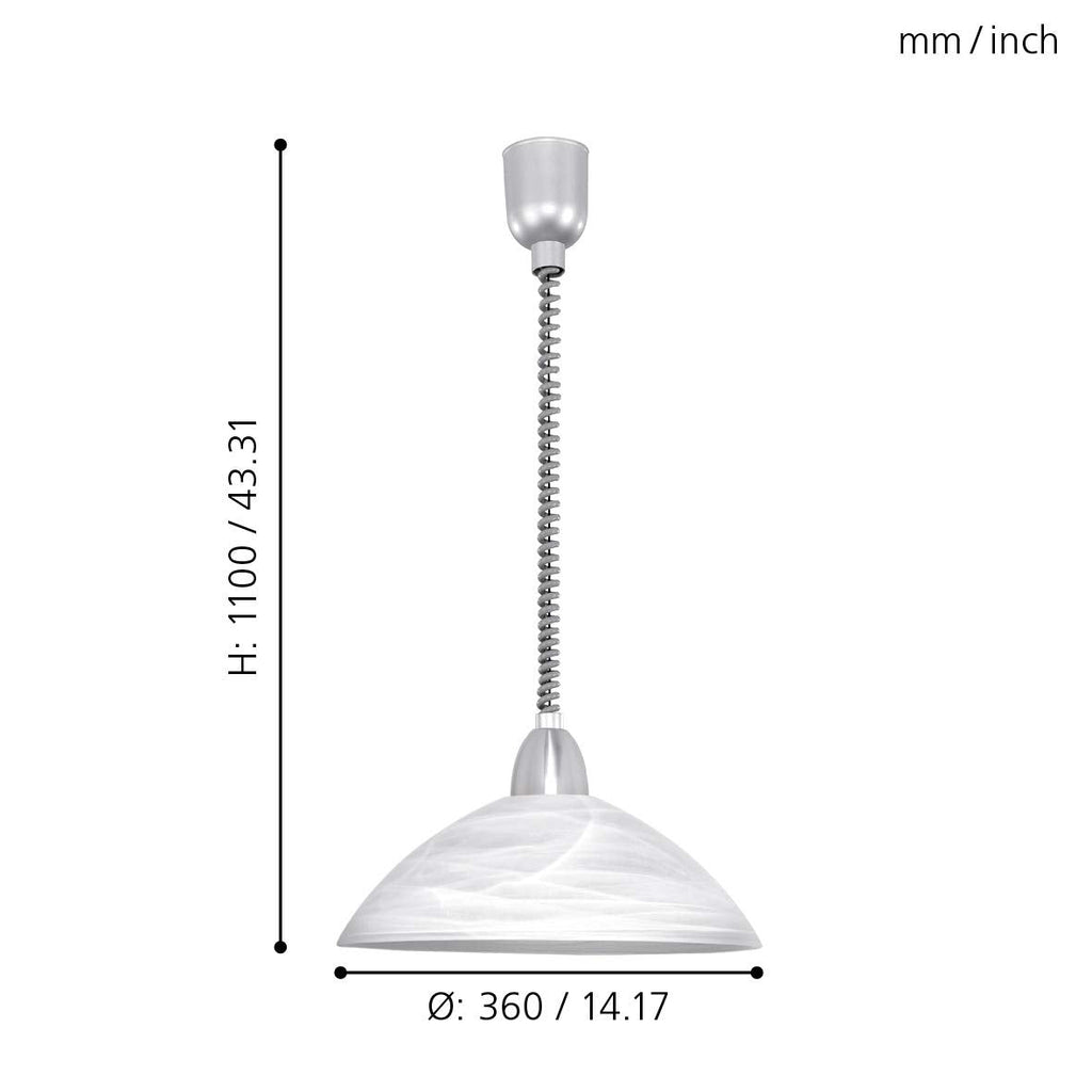 Eglo Lord 2 Pendant Light | Matt Nickel & Alabaster Glass Hanging Lamp