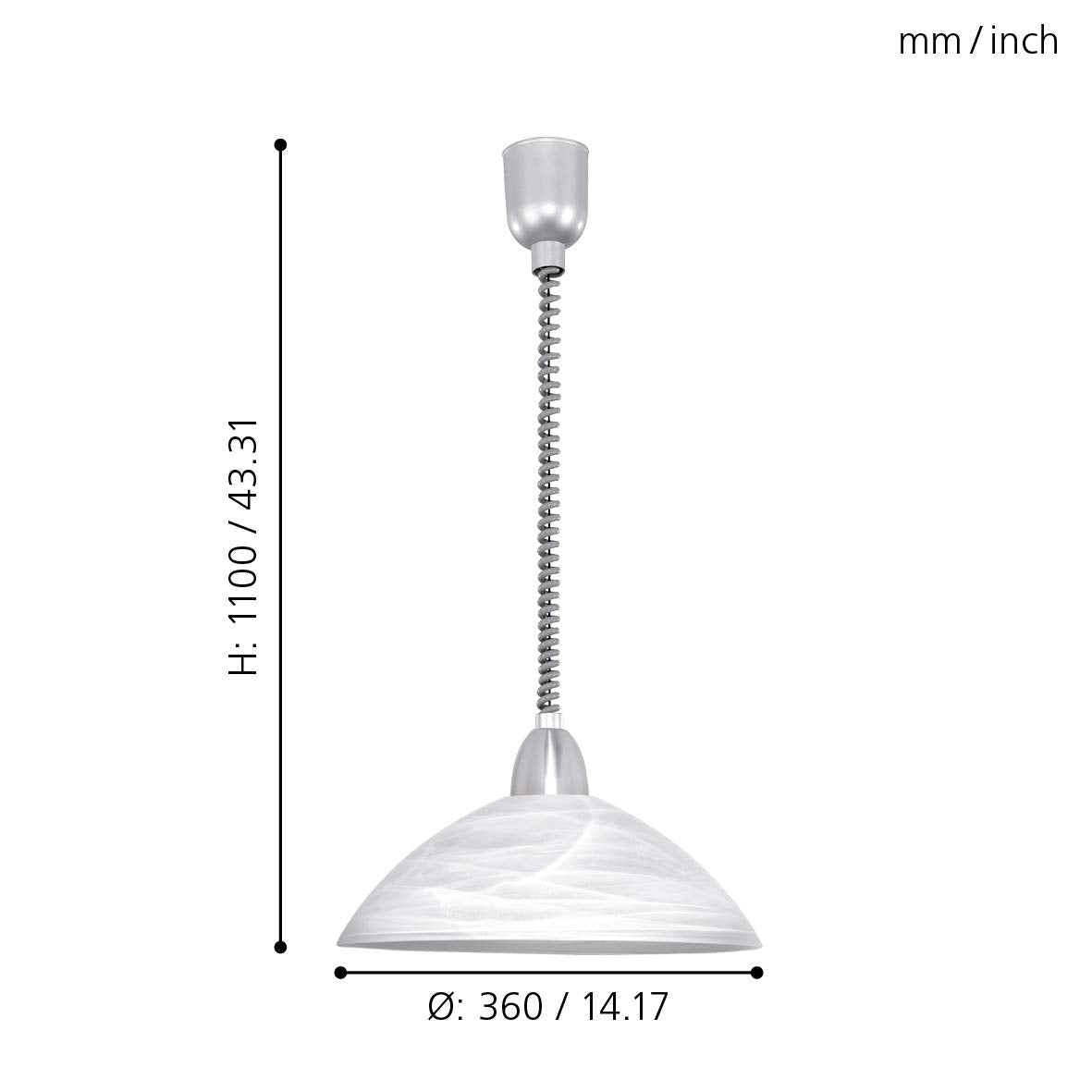 Eglo Lord 2 Pendant Light | Matt Nickel & Alabaster Glass Hanging Lamp