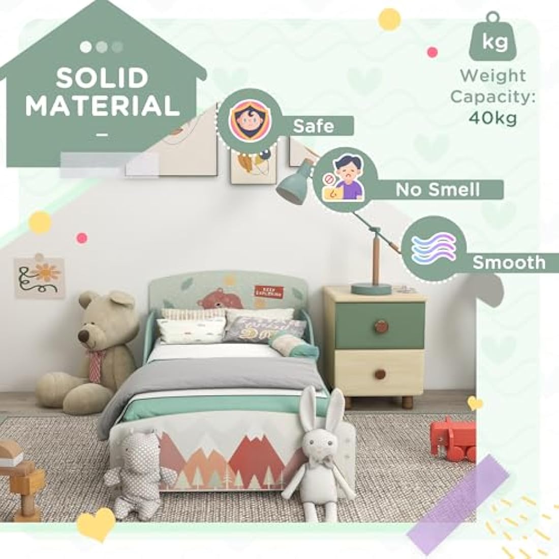 ZONEKIZ Toddler Bed Frame | Animal Theme Kids Junior Bed – Green