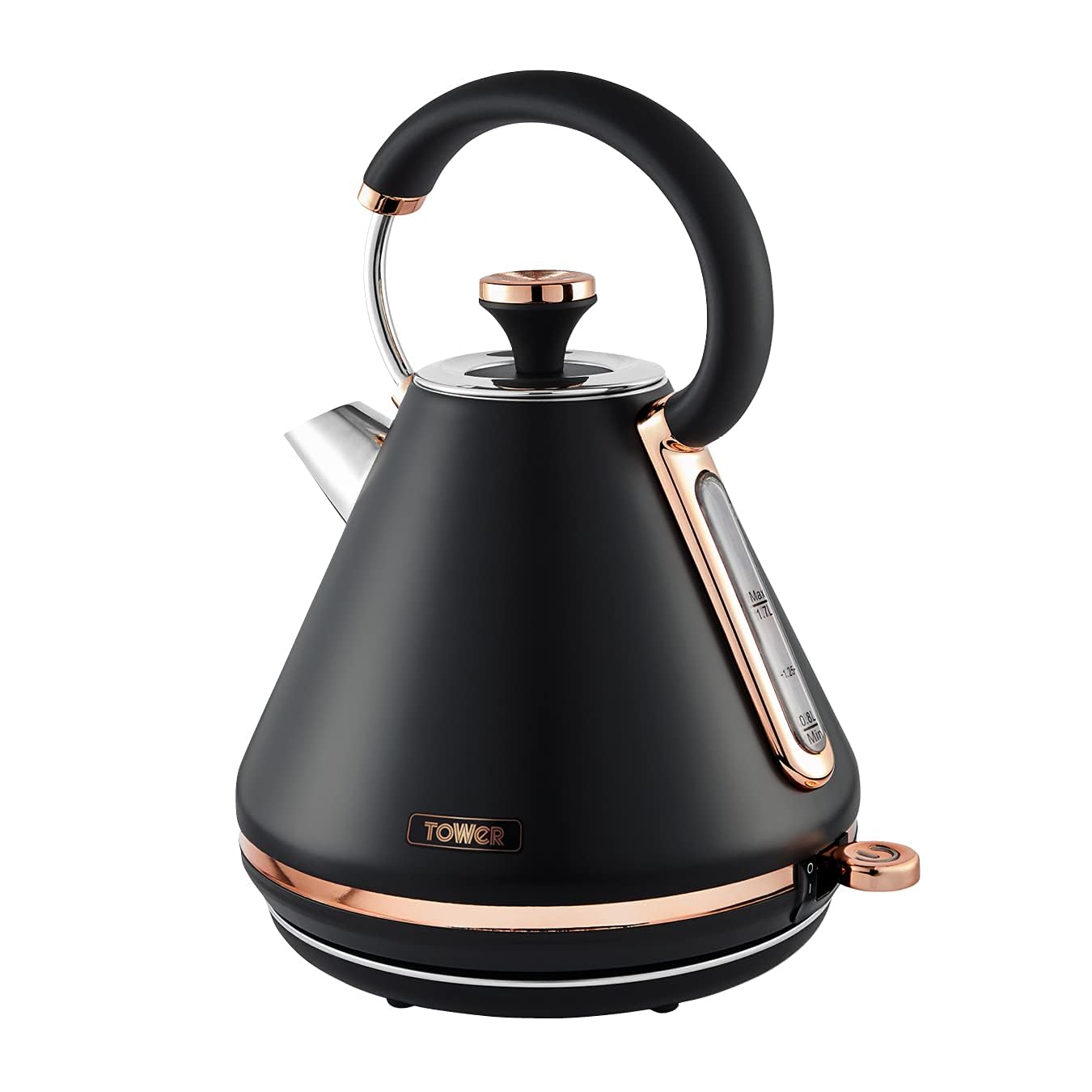 Tower Cavaletto Pyramid Kettle | 1.7L Rapid Boil | Black & Rose Gold