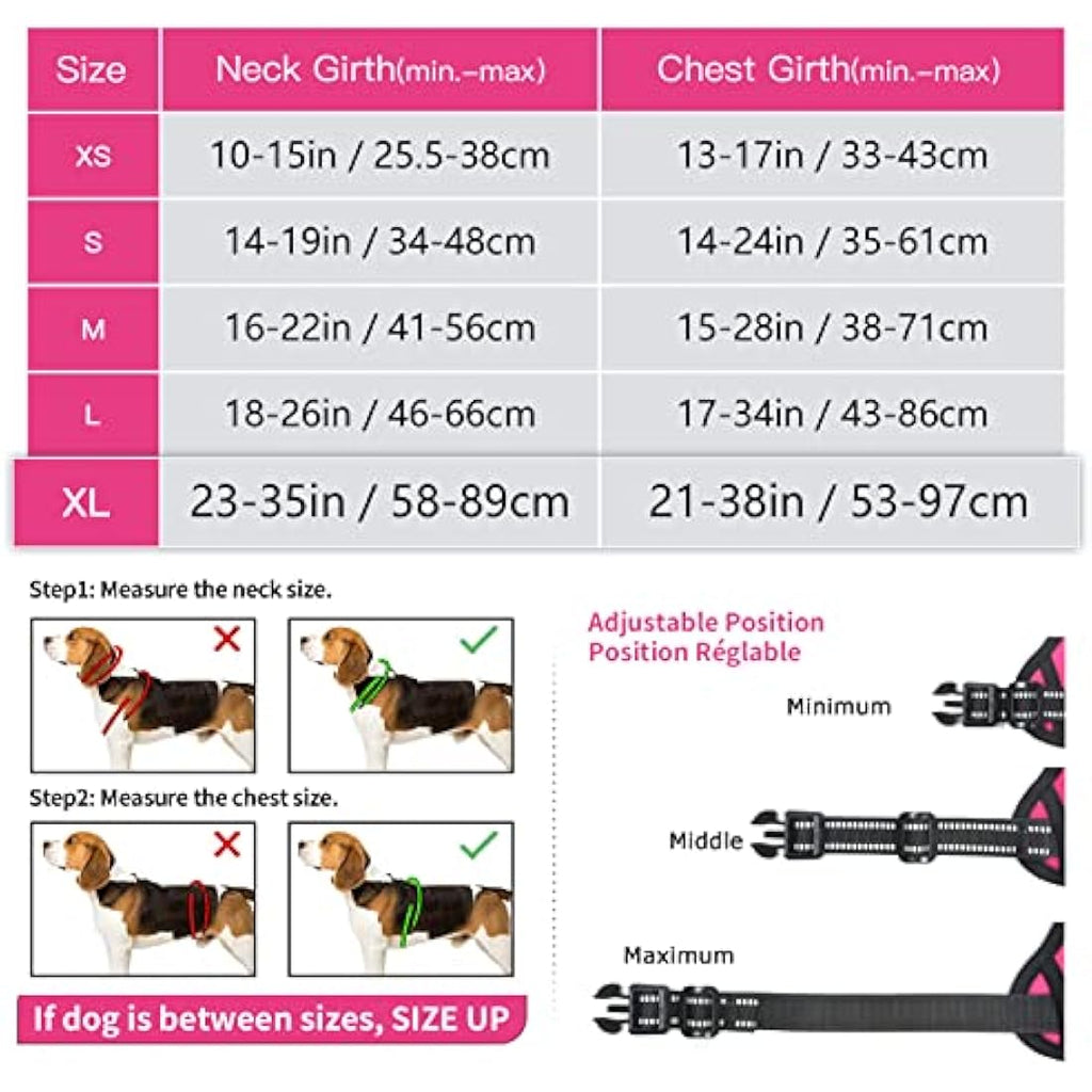 HEELE No-Pull Dog Harness | Reflective Padded Nylon Vest - Pink Red, XL