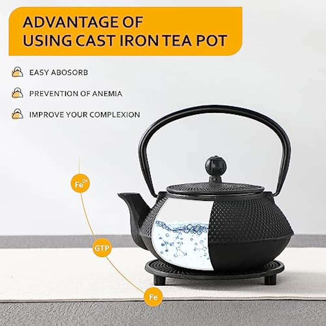 Velaze Cast Iron Teapot Set | Japanese Tetsubin Kettle with Infuser, 700ml
