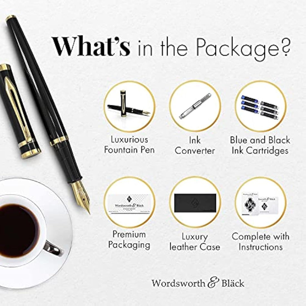 Wordsworth & Black Fountain Pen Set – 18K Gilded Nibs & Ink Refills