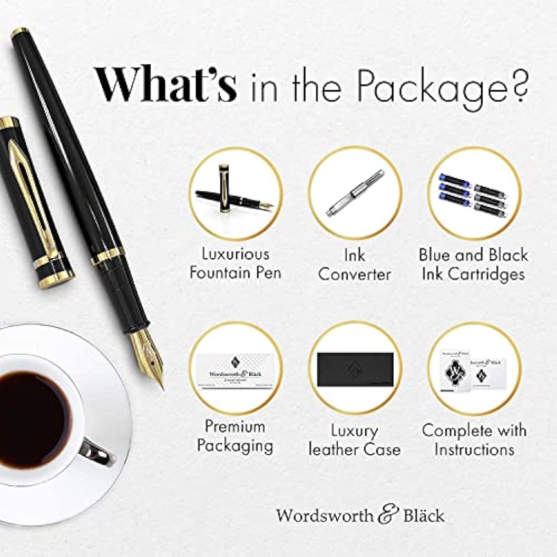 Wordsworth & Black Fountain Pen Set – 18K Gilded Nibs & Ink Refills