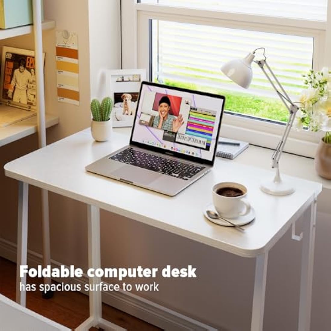 WOHOMO Folding Desk | 80cm Small Portable Wooden Writing Table - White